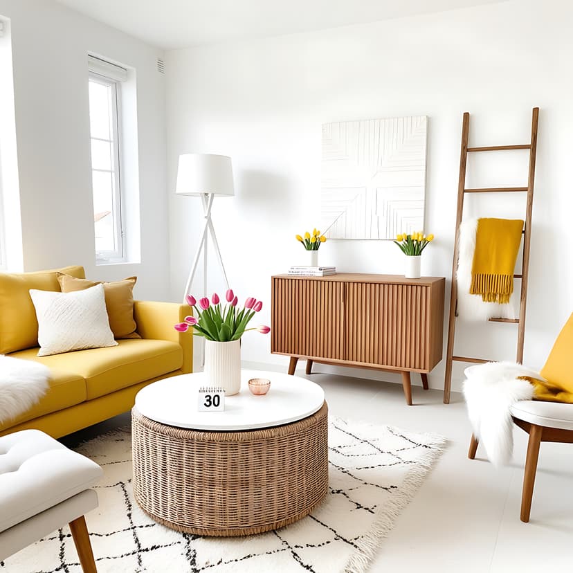 Living room with couch, chairs and lamp